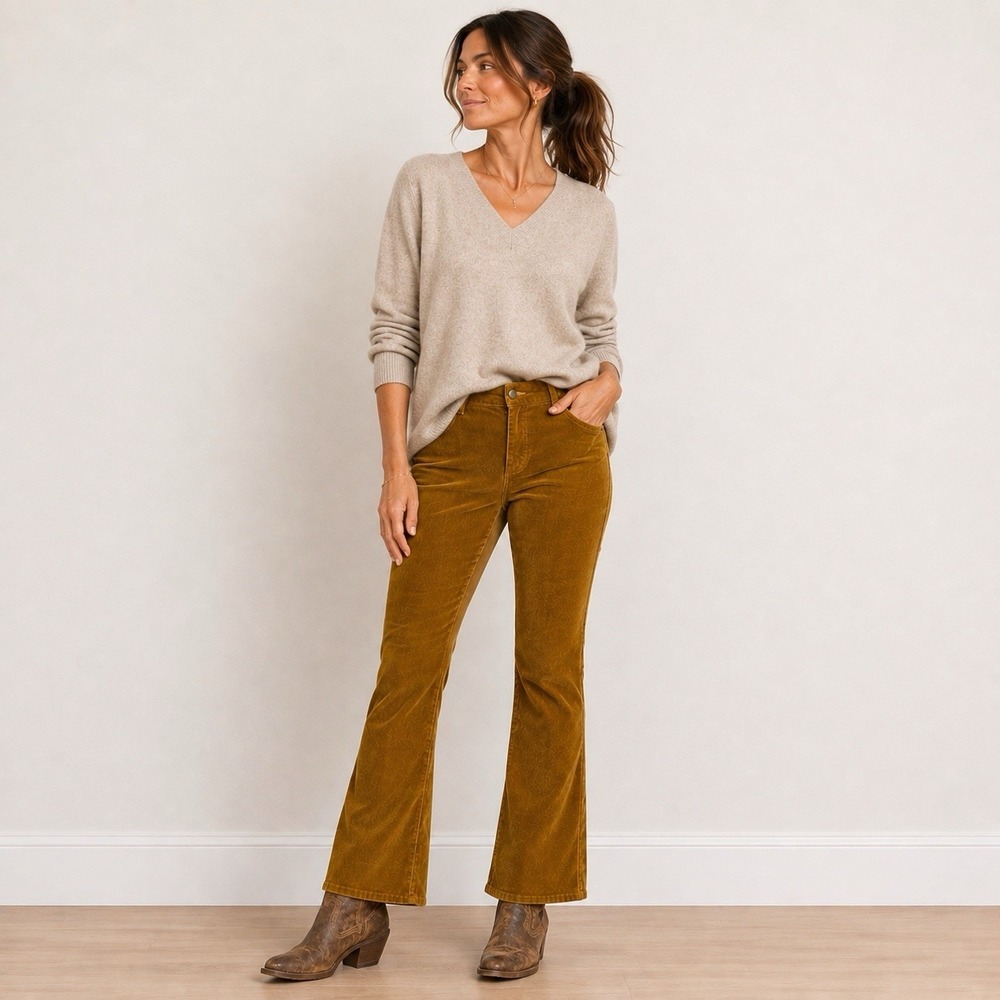 Pilcro Anthropologie Flare Pants 25  Mustard Oliver Pull On Mid Rise Trousers
